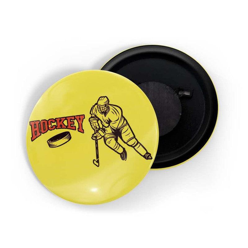 dhcrafts Yellow color Round Fridge Magnet Hockey Tagline Here Glossy Finish Design Pack of 1 (75 mm)